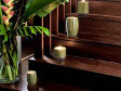 Escadas decoradas com plantas e velas