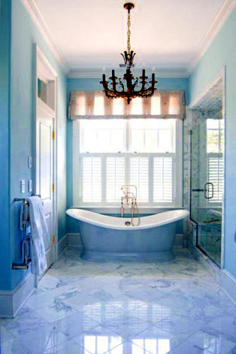 Banheira moderna em tons de azul