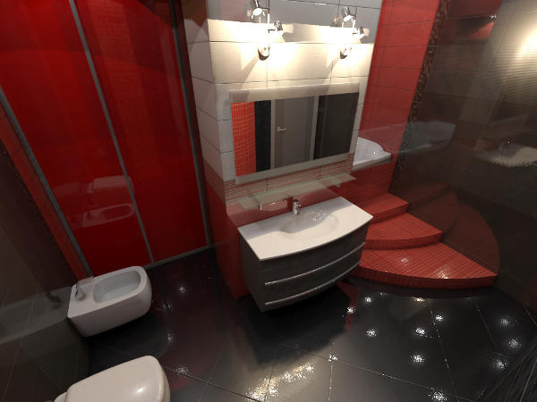 Casa de banho de luxo em tons de vermelho