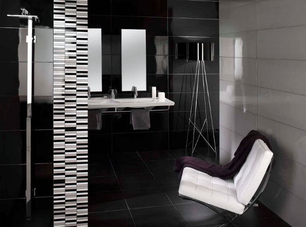 Casa de banho de moderna com poliban em tons de preto