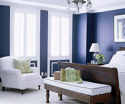 Quarto de casal em tons de azul