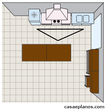 Layaut de cozinha com ilha com 18 metros