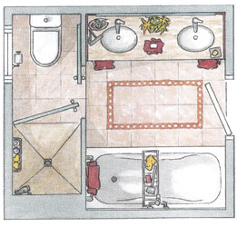 Casa de banho com banheira e polibÃ£ de serviÃ§o