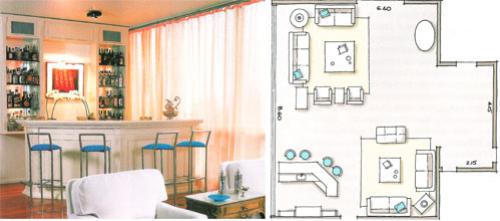 Planta e ideia para decoraÃ§Ã£o da sala em tons em branco