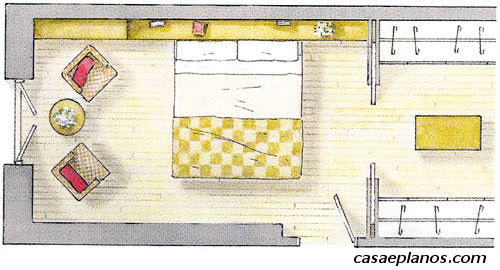 planta do quarto com uma divisão para o vestiário