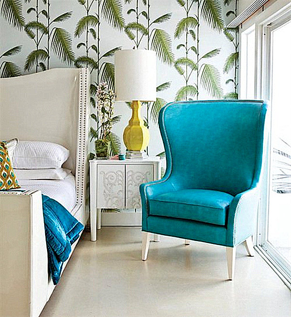 Estampagem num quarto azul e branco