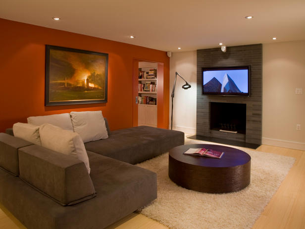 Sala home theater moderna com sofÃ¡ chaise long