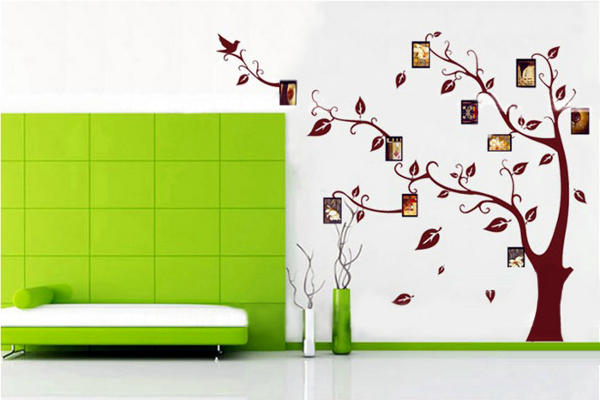 Adesivo decorativo da Ã¡rvore genolÃ³gica na parede da sala verde